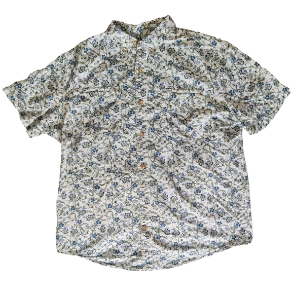 Duluth Men's Free Range Organic Cotton Short Sleeve Shirt Blue Floral Size XL - Picture 8 of 10